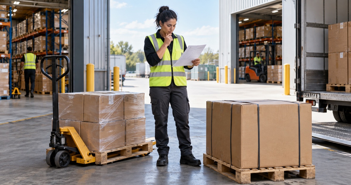 Logistics coordinator comparing internal stock transfer and incoming supplier inventory.
